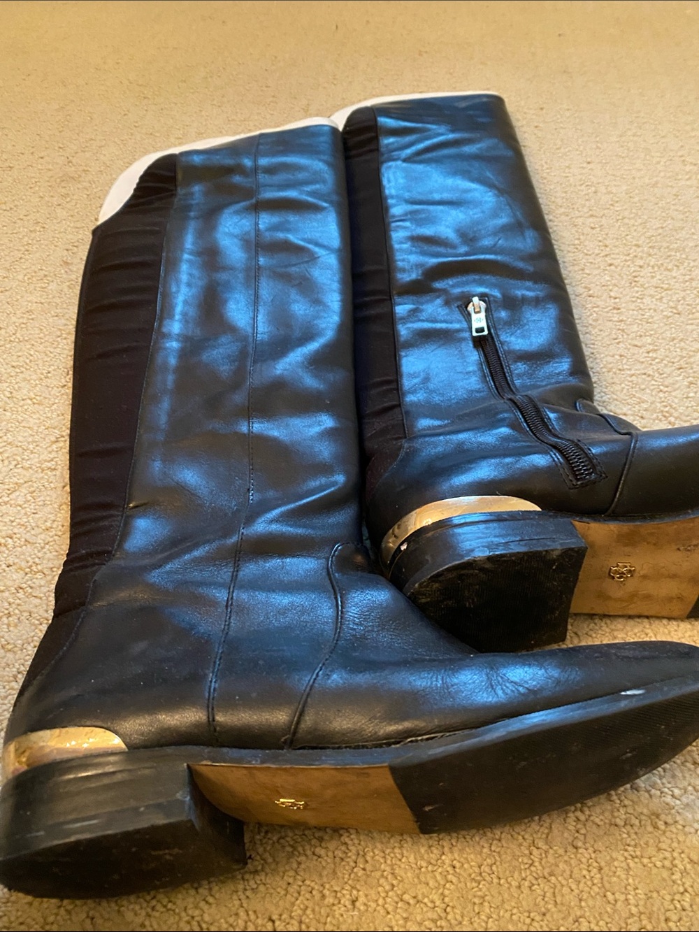 Ann Taylor Factory Black Over-the-Knee Riding Boots with Gold Heel Accent - Picture 3 of 4